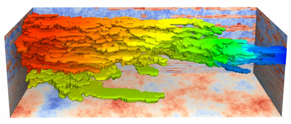 Numerics: propagation of a water front in a heterogeneous porous medium.